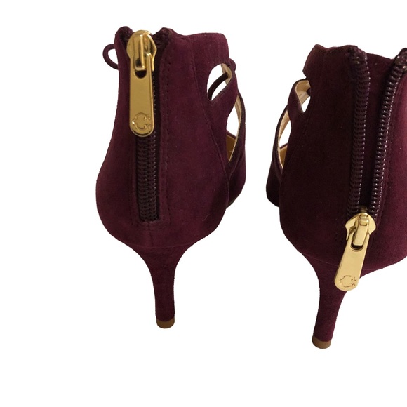 Suede Leather Heels NEW Cage Wrap Pumps Gladiator Bow Tie Metallic Gold Wine 7 - Picture 5 of 11